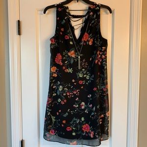 Black Flowered Vneck Flowy Dress
